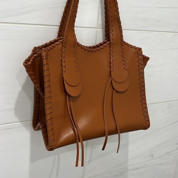 Chloe | Medium Calfskin Leather Mony Tote Bag in Caramel - Picture 7 of 15